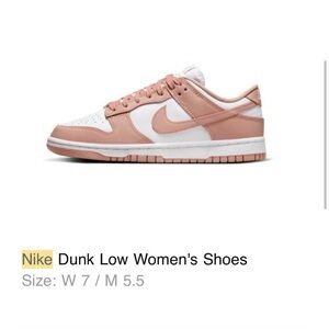 NEW (no box) Nike Dunk Low Women's Sneakers - Pink and White